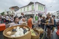 Hawkers sell Chinese Steamed Meat Buns at street Royalty Free Stock Photo